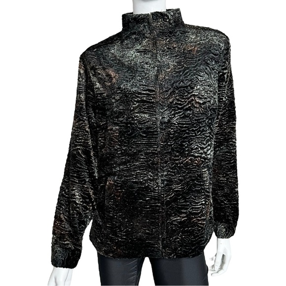 Chico’s Crushed Velvet Silk Lining Black and Brown Jacket - Picture 1 of 10